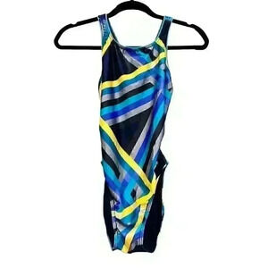 Speedo Women's Laser Stripe Recordbreaker Performance Swimsuit Scuba Blue 30‎